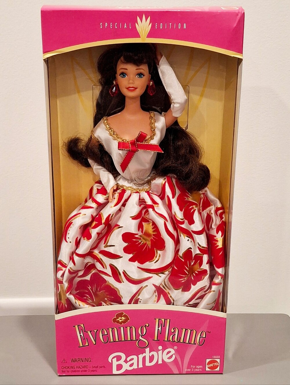 Evening Flame Barbie Special Edition Brunette Barbie Doll 1995 Flower Gown